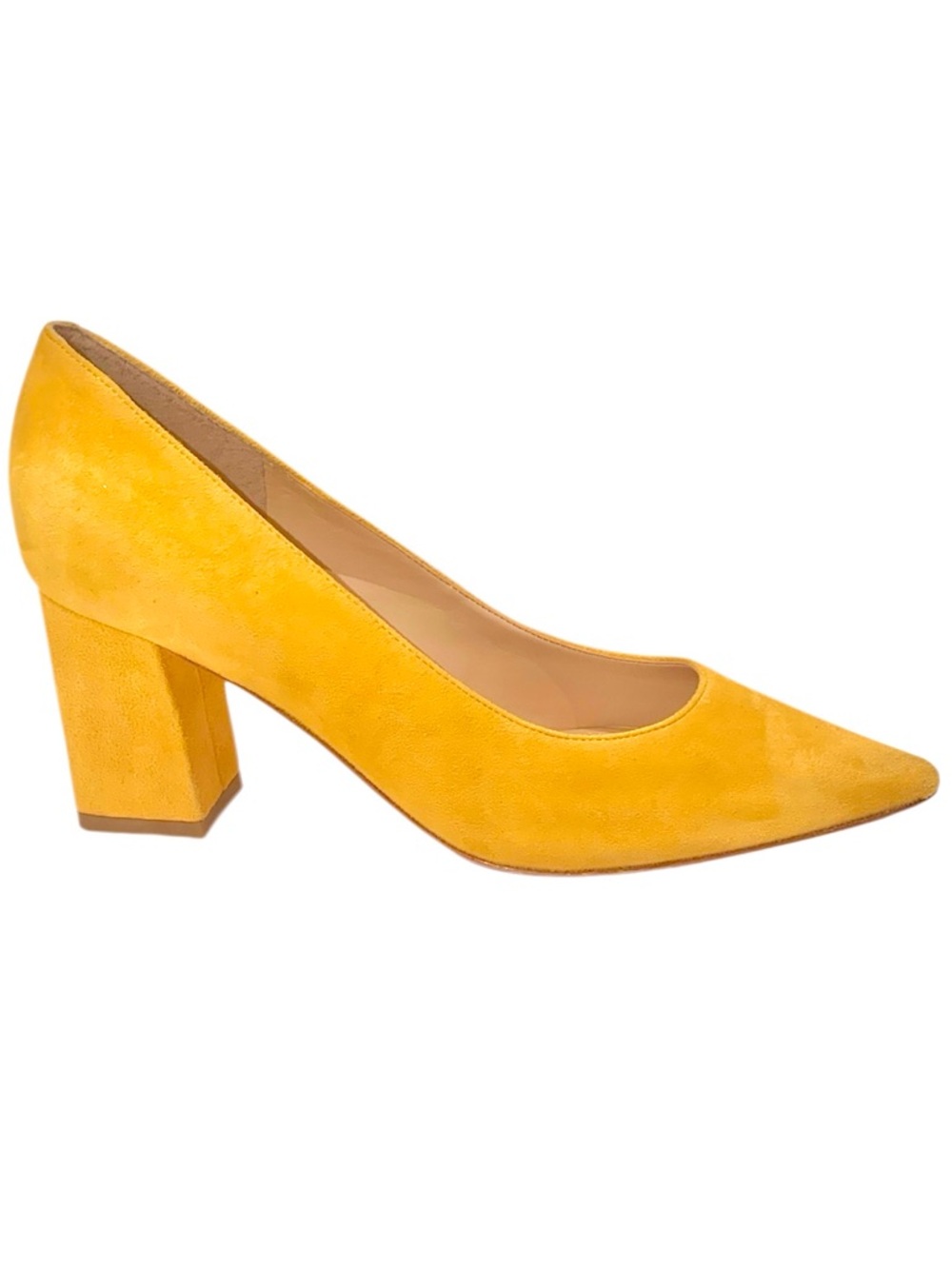 Marc Fisher LTD Zala Yellow Leather Suede Block Heel Pumps - Picture 4 of 9